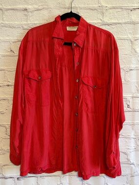 Silky Bright Red Button-Down Shirt - Lightweight Women's Top